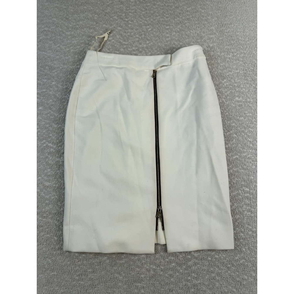L'AGENCE Skirt Womens 6 White Exposed‎ Zip Pencil Italian Fabric Lined Stretch